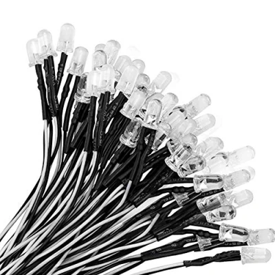 Immagine di YIXISI 100 Pezzi 5mm Diodo ad Emissione Luminosa LED, Precablata 12V 20cm, per Trasformazione e Illuminazione di Circuiti Automobilistici, Modellazione Prototipi, Bianco Freddo