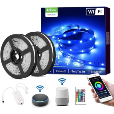 Immagine di LE Striscia LED RGB 10M, 16 Milioni Colori, Controllo da App Intelligente e Telecomando, Compatibile con Alexa/Google Home, Smart Strisce per TV, Bar, Feste [2 Rotoli 5M, 2.4GHz WiFi]