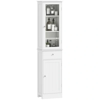 Immagine di kleankin Mobile Colonna Bagno, Mobiletto Bagno Salvaspazio con Ante Trasparente, Armadietto, Cassetto e Ripiani Regolabili in MDF, 40x27x171.5 cm, Bianco
