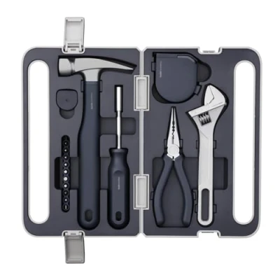 Immagine di Set di Attrezzi Manuali, da Lavoro, Domestici DIY con Cacciavite, Chiave Inglese, Martello, Nastro, Pinza, Morsetto e Cassetta, Utensili a mano per le riparazioni, Casa Ufficio