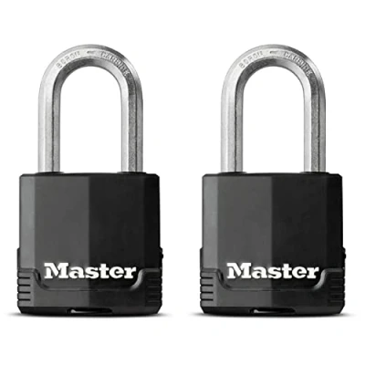 Immagine di MASTER LOCK Lucchetto ad Alta Sicurezza [Chiave] [Acciaio Laminato e Rivestimento Anti ruggine] [Esterno] [Arco M] [Set di 2] M115EURTLF Ideale per Portali, Garage, Sconto