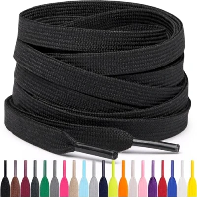Immagine di Miscly Lacci Piatti per Scarpe Sportive, Disponibili in Varie Lunghezze e Colori (Nero, 137 cm)