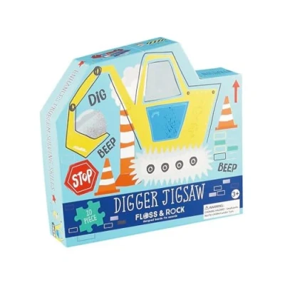 Immagine di Floss &amp; Rock Puzzle da costruzione a forma di escavatore con scatola formata, 20 pezzi, 41,5 cm