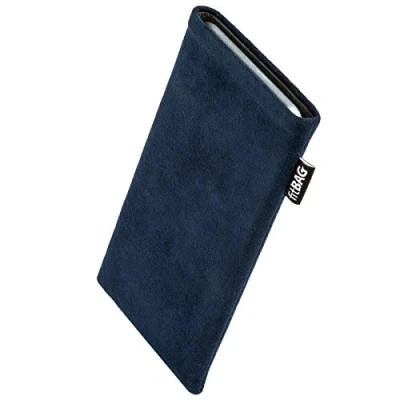 Immagine di fitBAG Classic Blu per Apple iPhone 14 / PRO Alcantara Custodia Cellulare con Imbottitura in Microfibra Accessorio Funzione di Pulizia Made Germany