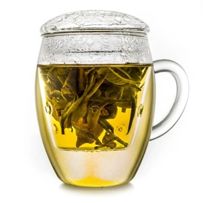 Immagine di Creano Bicchiere da tè Tutto in uno, grande tazza con colino e coperchio vetro, 400 ml Una teiera ideale trasparente 1 pezzo (confezione 1)