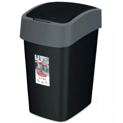 Immagine di Curver 229415 Flip Bin Pattumiera plastica Nero/Argento 26 x 34 47 cm, 25 l