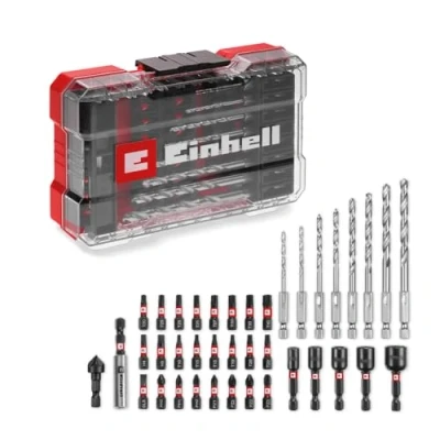 Immagine di Set di accessori originali Einhell M CASE da 39 pezzi resistenti agli urti (punte 25 mm, punte trapano in metallo, portapunte 60 chiave a bussola, svasatore, inclusa scatola custodia)