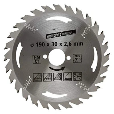 Immagine di Wolfcraft 6477000 Lama circolare in metallo duro 190 x 30 mm Numero di denti: 28 1 pz.