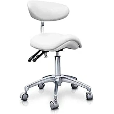 Immagine di QUIRUMED Sgabello Pony idraulico Elite, colore bianco, multidisciplinare, acciaio inossidabile, similpelle, schienale ergonomico, imbottitura in poliuretano, altezza regolabile