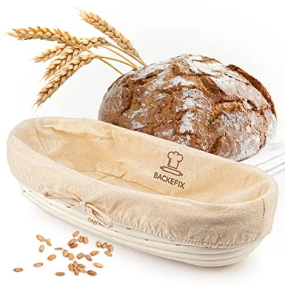 Immagine di Backefix 2 kg fino a 2,5 Cestino per la lievitazione del pane ovale piccolo (Ø 36cm) un perfettamente formato e fatto mano naturale con panno di lino