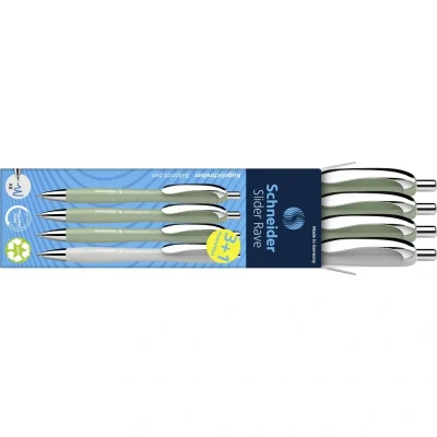 Immagine di Schneider Slider Rave XB 132664 Penna a sfera (edizione speciale, 3 x verde organico, 1 grigio argento, Made in Germany) 4 pezzi, colore inchiostro: blu