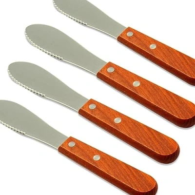 Immagine di MINGZE 4 Pezzi Spalmatore del Burro Bordo Diritto dell&#039;Acciaio Inossidabile, Coltello da Spalmaburro Colazione, Formaggio Strumenti della Cucina, Maniglia di Legno, 21 * 3 1 cm