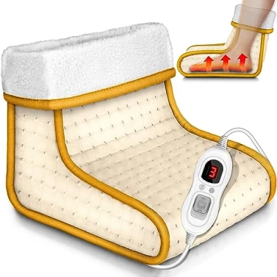 Immagine di sinnlein Scaldapiedi Riscaldamento Elettrico dei Piedi 6 Livelli di Temperatura Pantofole Riscaldante da Spegnimento Automatico Protezione Surriscaldamento (Beige)