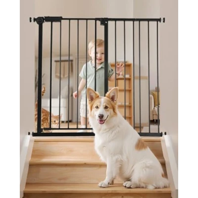 Immagine di VEVOR Cancello per Bambini Animali Domestici, Cancelletto Alto 914 mm Larghezza Regolabile 65 a 101,6 cm, Kit Montaggio Pressione, Tazze da Parete Scale Porte, Apertura Una Mano Nero