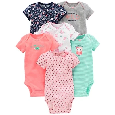 Immagine di Simple Joys by Carter&#039;s 6 Pack Short Sleeve Bodysuit Body, Multicolore/Floreale/Gufi/Righe, 0 Mesi (Pacco da 6) Bimba