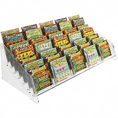 Immagine di DesignPlex Espositore gratta e Vinci da banco in plexiglass Trasparente a 35 Tasche Misure: 61 x 29 H19 cm