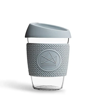 Immagine di Neon Kactus Tazza in Vetro Borosilicato Soffiato a Mano, Porta Caffe Termico Riutilizzabile con Manica e Coperchio Silicone Alimentare, Viaggio Riciclabile