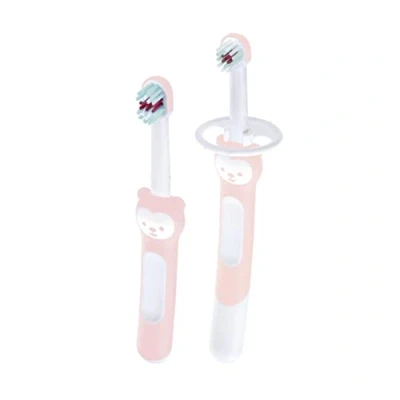 Immagine di MAM Learn to Brush Set spazzolino da denti per bambini con manico lungo tenere insieme, bambini, a partire dai 5+ mesi, rosa