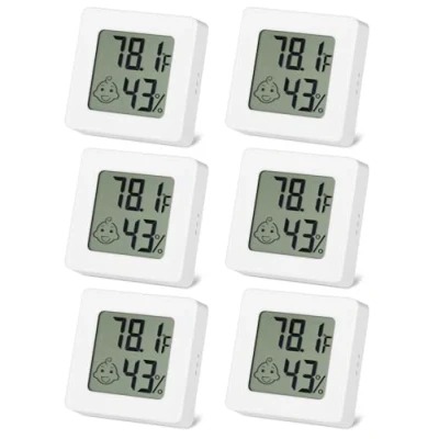 Immagine di SOBEAU 6 Pezzi Mini Igrometro Termometro Interno, Digitale Monitor di Temperatura e Umidometro, Ambiente per Casa, Garage,Stanza del Bambino, Ufficio (Bianco)