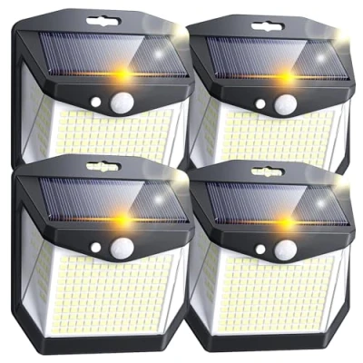 Immagine di Esterno Giardino Solare Pannello Luci: 248 LED Solari Movimento Sensore Luce Faretti 3 Modos 270 Illuminazione Esterne Solar Faro IP65 Parete Lampada per Balcone Garage Patio 4 Pezzi
