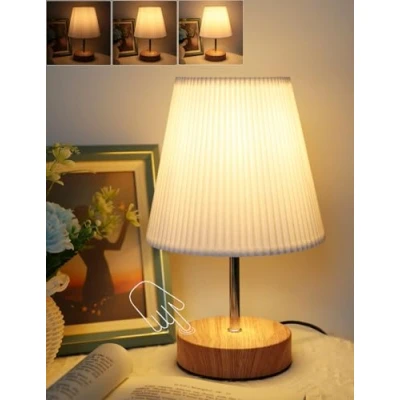 Immagine di HSLighting Lampada da Comodino: Tavolo Touch Dimmable Control Moderna a LED Retro con Lampadine la Lettura Soggiorno Stanza dei Bambini Paralume in Tessuto per Letto