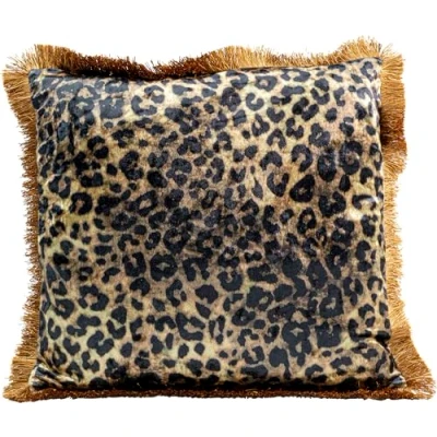 Immagine di KARE Design cuscino Leo Fringe, leopardato, artigianale, unico, Con chiusura a zip, da divano, letto, sedia, stile giungla, esotico, elegante, 45x45x12 cm (A/L/P)