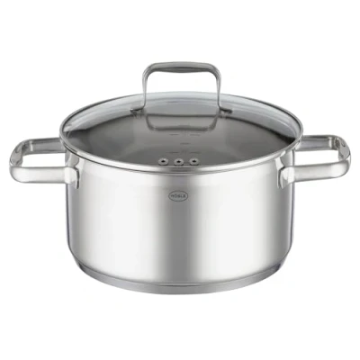 Immagine di RÖSLE CHARM Pentola universale di alta qualità in acciaio INOX 18/10, 24 cm, coperchio vetro, scala interna, adatta per induzione, lavabile lavastoviglie