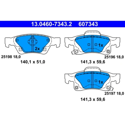 Immagine di ATE 13.0460 7343.2 Kit pastiglie freno con segnalatore acustico usura JEEP: GRAND CHEROKEE 4