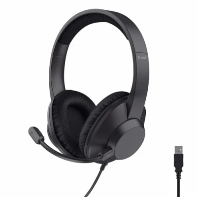 Immagine di Trust Ayda Max USB Cuffie con Microfono ENC Cancellazione del Rumore, Auricolari Filo 1,80 m, Mic Noise Cancelling, 85% Plastica Riciclata, Headphones Over Ear Cablato per PC Laptop Mac, Nero