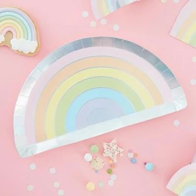 Immagine di Ginger Ray Piatti di carta a forma arcobaleno pastello, stoviglie per feste, confezione da 8, multicolore