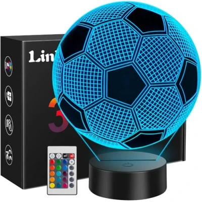 Immagine di Linkax Regalo de Calcio per Bambini 10 anni maschio, Lampade 3D Illusione Ottica Luce Notturna con 16 Cambi di Colore, Regali Natale Compleanno Ragazza, Ragazzo