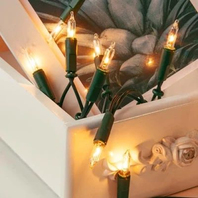 Immagine di Hellum luci fatate per interni, mini 10 lampadine di ricambio chiare calde, illuminate 1,35 m, cavo verde con spina Natale