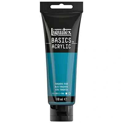 Immagine di Liquitex 8870074 Basics Pittura acrilica, Pigmenti per artisti monopigmentati, Resistente alla luce, durevole nel tempo, Finitura satinata, Tubo da 118 ml Blu Turchese