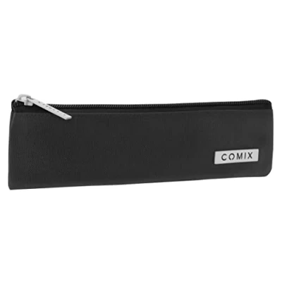 Immagine di Comix Astuccio 2 Penne Scuola Porta Cancelleria con Tirazip in Metallo Piccolo Portapenne Bambino e bambina per Medie Elementari, 20x8Hcm
