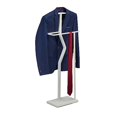 Immagine di Relaxdays Servitore da Uomo Servo Muto Camera, Appendiabiti Terra per Giacca e Pantalone 107 x 48 20 cm, in Acciaio MDF, Bianco