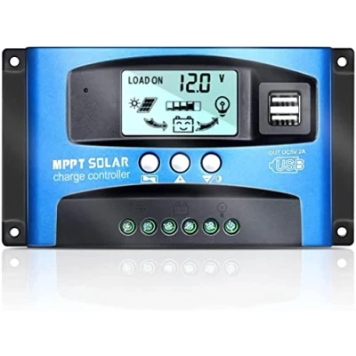 Immagine di 100A MPPT Regolatore di Carica Pannello Solare,12V 24V Solare Batteria Intelligente con Display LCD Doppio USB,Modalità Controllo Del Carico Multiplo Regolabile