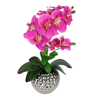 Immagine di Fiore artificiale farfalla orchidea 40 cm con foglie in vaso di fiori artificiali, artificiale, phalaenopsis come vero ramo orchidea, pianta per matrimoni, seta, rosa