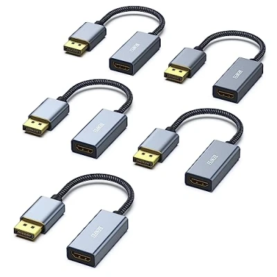 Immagine di BENFEI Adattatore DisplayPort a HDMI 4K 5 Confezioni, Unidirezionale Computer Monitor Convertitore per Lenovo Dell HP Asus [involucro in alluminio, intrecciato nylon]