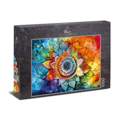 Immagine di Ulmer Puzzleschmiede Puzzle da 1000 pezzi con mandala arcobaleno Motivo ricco di colori a relativamente semplice grazie all&#039;elevata varietà forme e