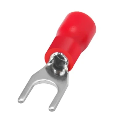 Immagine di Heschen Connettori a forcella per collegare fili isolati, crimpaggio terminali SV1.25 3, dimensione bullone #4, cavi di 0,5 1,5 mm² (22 16 AWG), colore rosso, 100 pezzi