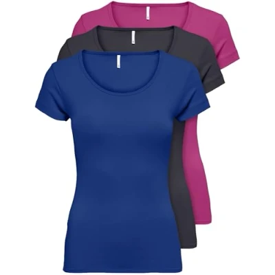 Immagine di ONLY 15209153 Confezione da 3 magliette donna a maniche corte basic, essenziali, estive, nero o bianco, Mix 4 colori., L