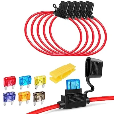 Immagine di Gebildet 5PCS 32V 20A Portafusibile di Piccolo Lame, 16 AWG ATC In Line con un Cappello, Protezione Sovraccarico, 6pcs Fusibile piccolo, per Auto, Barca, Motocicletta