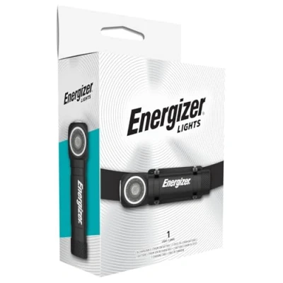 Immagine di Energizer Torcia frontale ibrida a LED ricaricabile o alimentata batteria, potente lampada luminosa, resistente all&#039;acqua, per campeggio, luci esterne e corsa, cavo di ricarica USB incluso