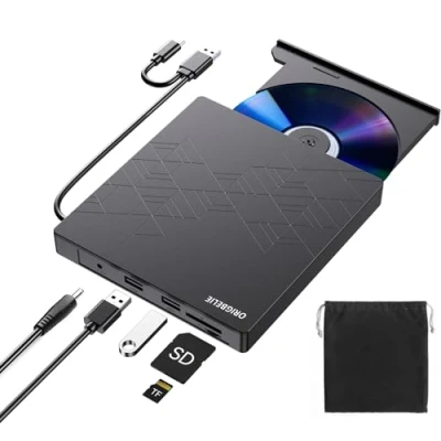 Immagine di ORIGBELIE Lettore CD Esterno per PC Portatile, Sottile USB 3.0 Type C CD/DVD +/ RW Masterizzatore DVD Externo, Plug &amp; Play Unità Esterna Laptop Desktop Windows 11/10/8/7/XP/Vista Linux Mac