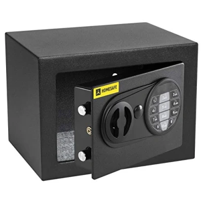 Immagine di Homesafe HV17E Cassaforte di Sicurezza con Serratura a combinazione elettronica, Muro per casa, hotel, ufficio, documenti, oggetti valore, 17x23x17cm, Satin Nero Carbonio, 5.7L