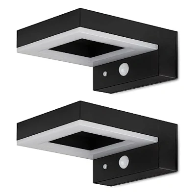 Immagine di Brendz Applique da parete esterno solare con sensore di movimento PIR, 600 Lumen, Impermeabile IP44, lampada 3 Modalità regolabili, Luce bianca calda 3000k, Bata set 2