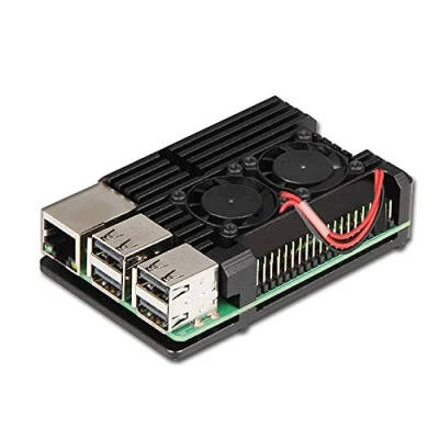 Immagine di ZkeeShop Custodia in alluminio con dissipatore Doppia Ventola di Raffreddamento compatibile per Raspberry Pi 3 Model B，Pi B+，Pi 2 B (non include Board) (With dual fan)