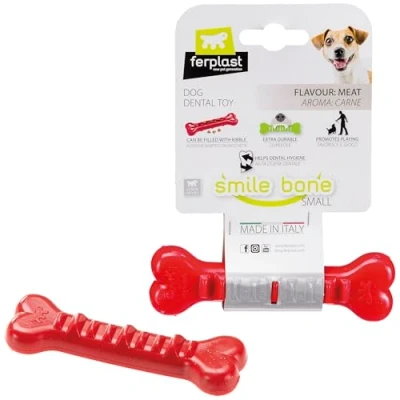 Immagine di Ferplast Gioco Cane, Osso Dispenser Crocchette Cani, in Materiale Durevole da Masticare, Aroma Carne, per Igiene Dentale, SMILE Osso, Giochi Cane Piccolo, Rosso