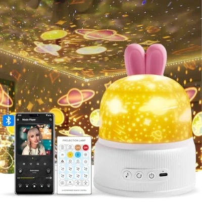 Immagine di GIBOHOM Proiettore Stelle Soffitto Bambini, 360Rotazione Luce Notturna Bambini 80 Modalità 8 Musica, Bluetooth Lampada Regalo Neonato, con Telecomando/Timer