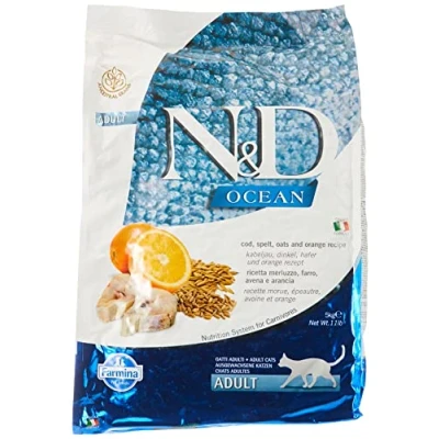 Immagine di Farmina N&amp;D Ocean Low Grain Adult Cat Merluzzo e Arancia Set %: 2 x 5 kg